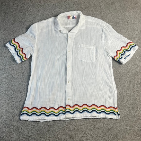 Abercrombie Fitch Trevor Project Mens XLT White Woven S/S ButtonUp Shirt Rainbow - Picture 2 of 13